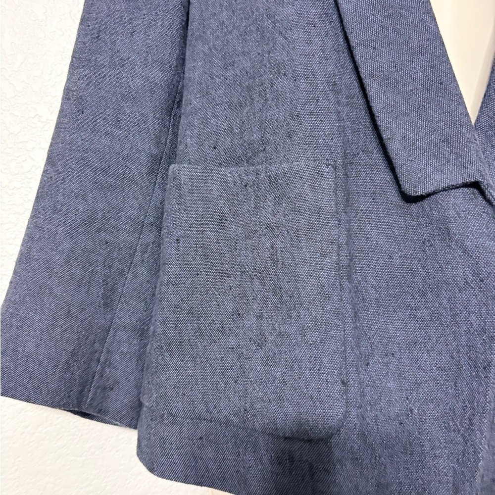 Pomandere Linen Blend Boxy Womans Blazer Single Button Patch Pockets 3/4 Sleeves - Picture 4 of 16